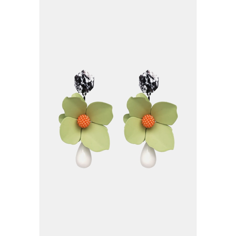 Bloosm Flower and Teardrop Resin Dangle Earrings Light Green / One Size