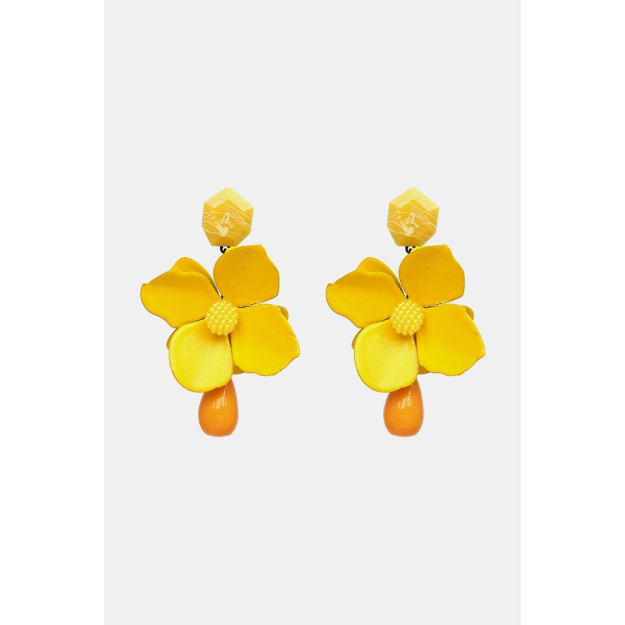 Bloosm Flower and Teardrop Resin Dangle Earrings Mustard / One Size