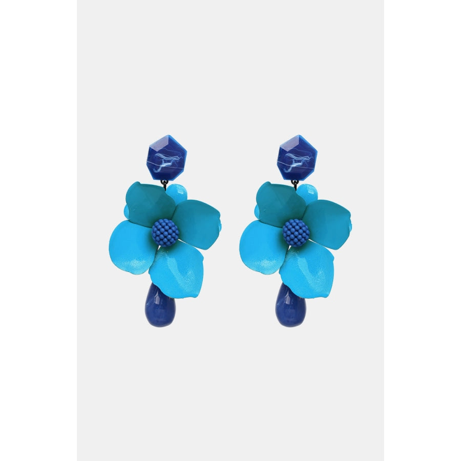 Bloosm Flower and Teardrop Resin Dangle Earrings Sky Blue / One Size