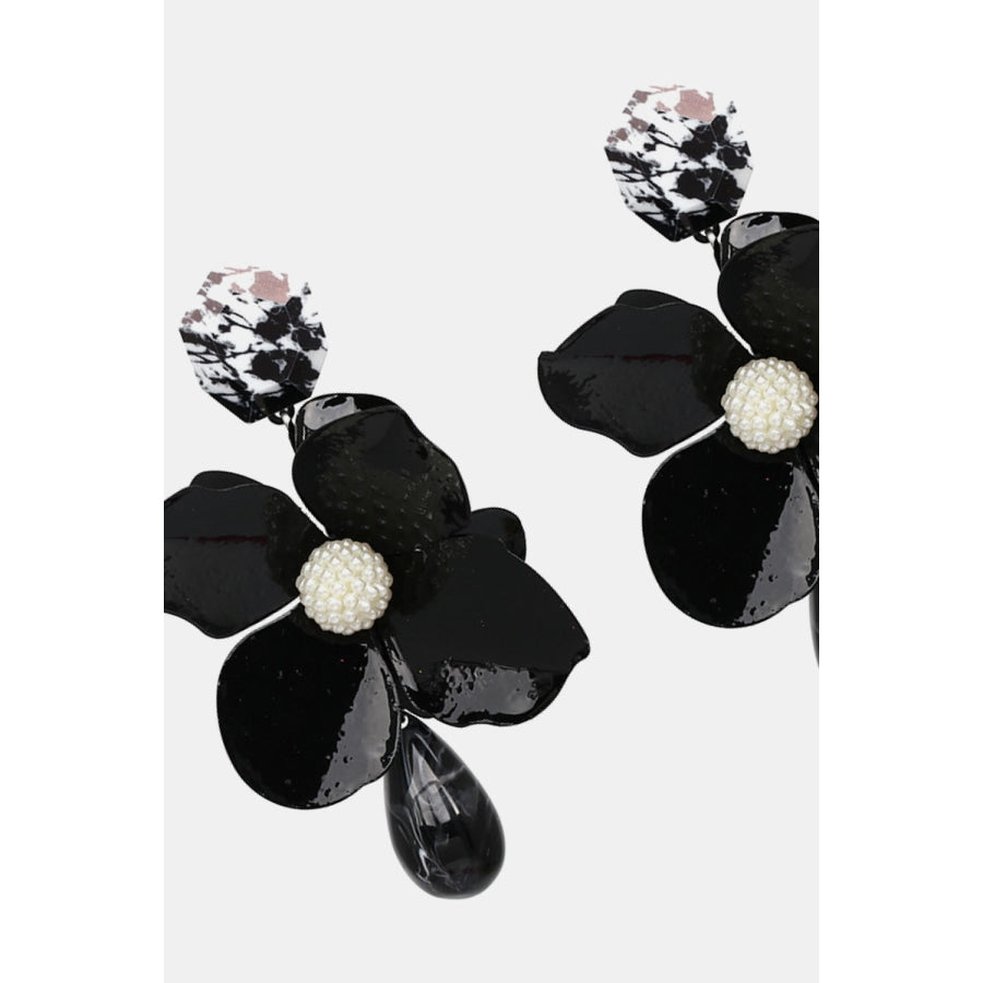 Bloosm Flower and Teardrop Resin Dangle Earrings