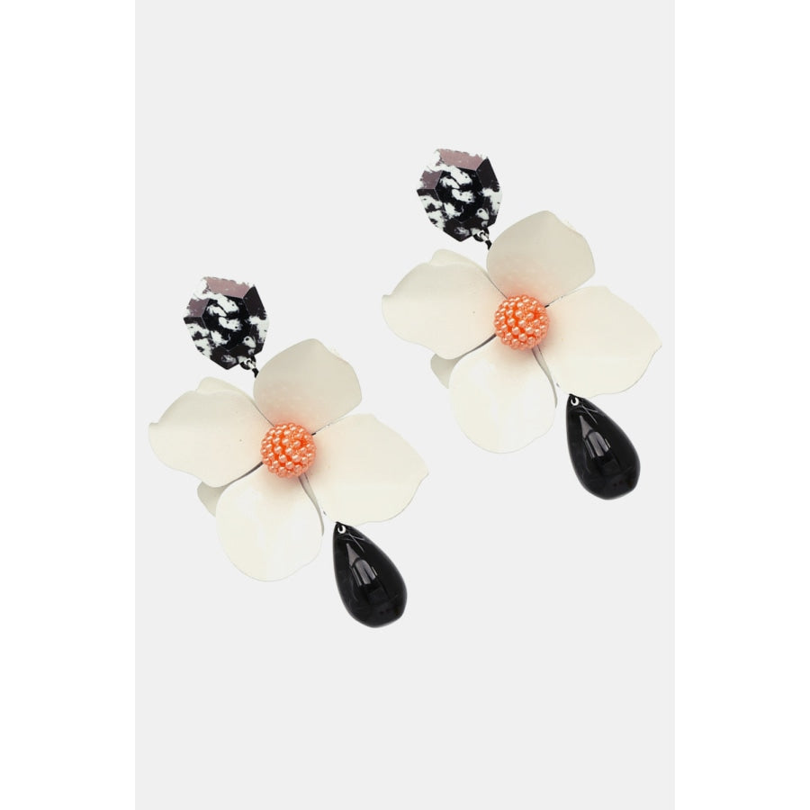 Bloosm Flower and Teardrop Resin Dangle Earrings