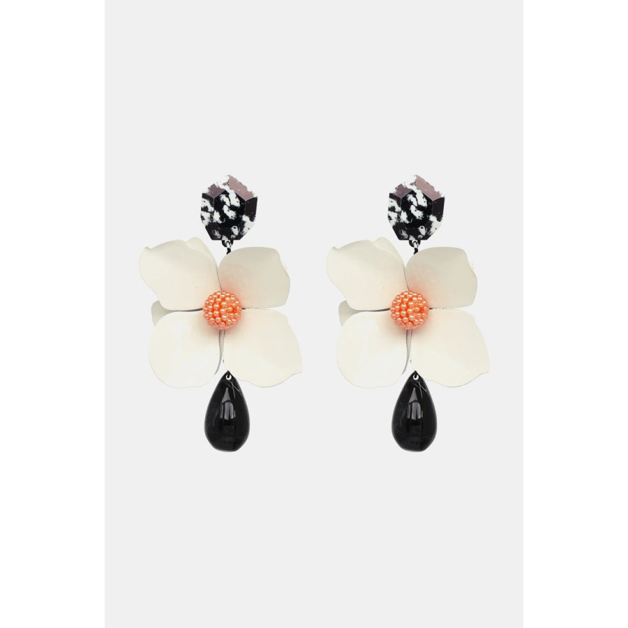 Bloosm Flower and Teardrop Resin Dangle Earrings White / One Size