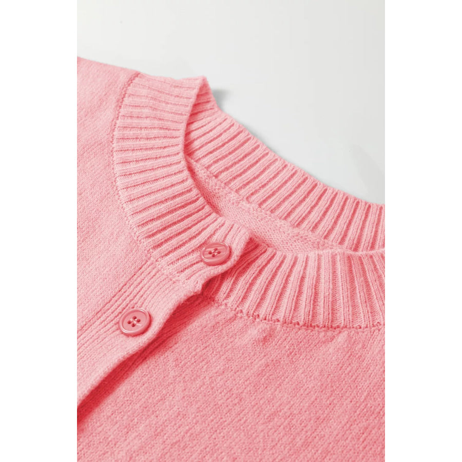 Blossom 3/4 Sleeve Boxy Knit Button Down Sweater Cardigan Apparel and Accessories