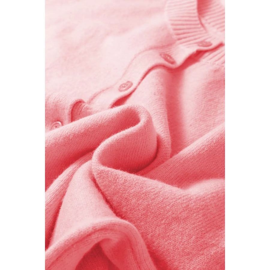 Blossom 3/4 Sleeve Boxy Knit Button Down Sweater Cardigan Apparel and Accessories