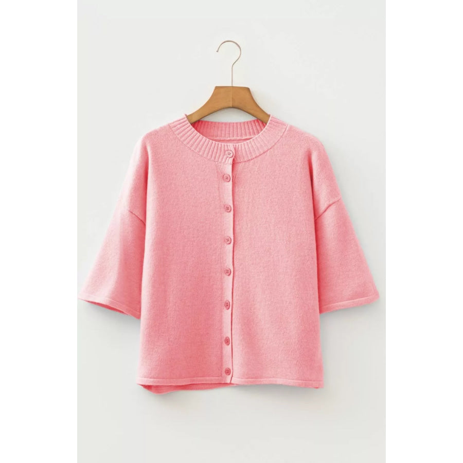 Blossom 3/4 Sleeve Boxy Knit Button Down Sweater Cardigan Dusty Pink / S Apparel and Accessories