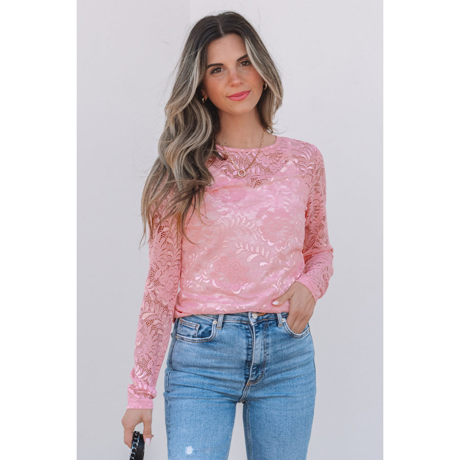 Blossom Floral Lace Sheer Long Sleeve Top Tops/Long Sleeve Tops