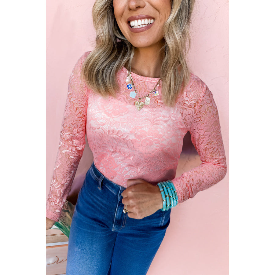 Blossom Floral Lace Sheer Long Sleeve Top Tops/Long Sleeve Tops