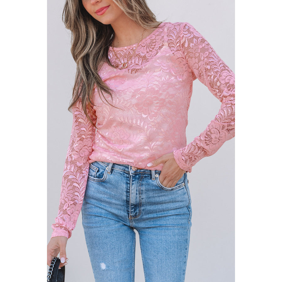 Blossom Floral Lace Sheer Long Sleeve Top Tops/Long Sleeve Tops