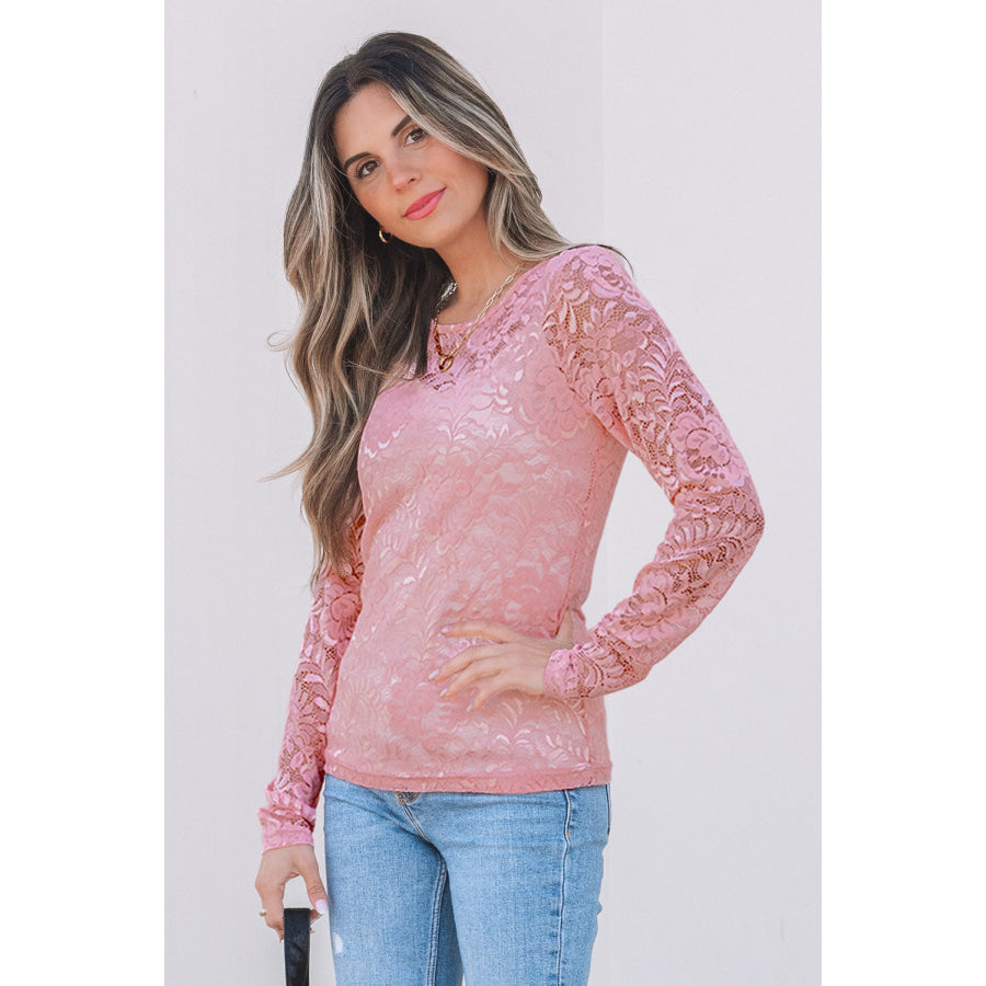 Blossom Floral Lace Sheer Long Sleeve Top Tops/Long Sleeve Tops