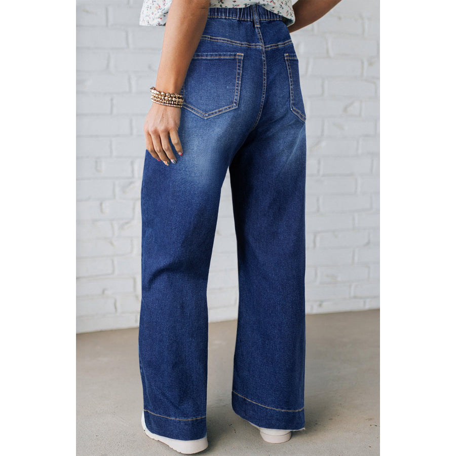 Blue Acid Wash Contrast Lace-up Plus Size Jeans Plus Size/Plus Size Bottoms