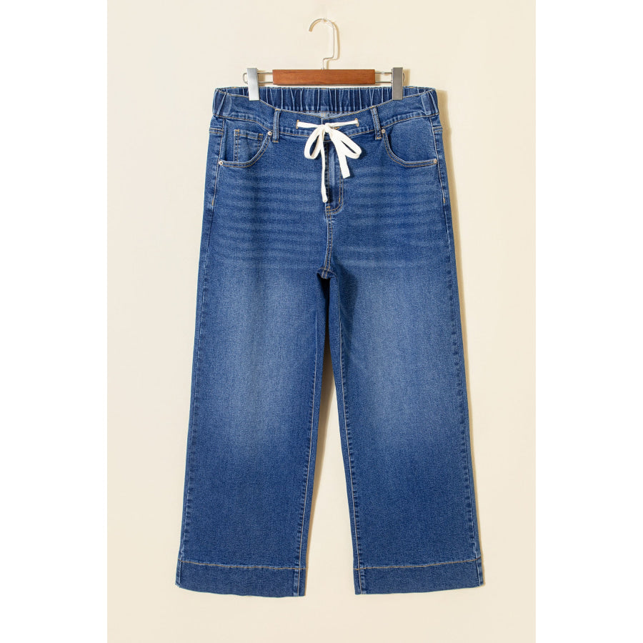 Blue Acid Wash Contrast Lace-up Plus Size Jeans Plus Size/Plus Size Bottoms