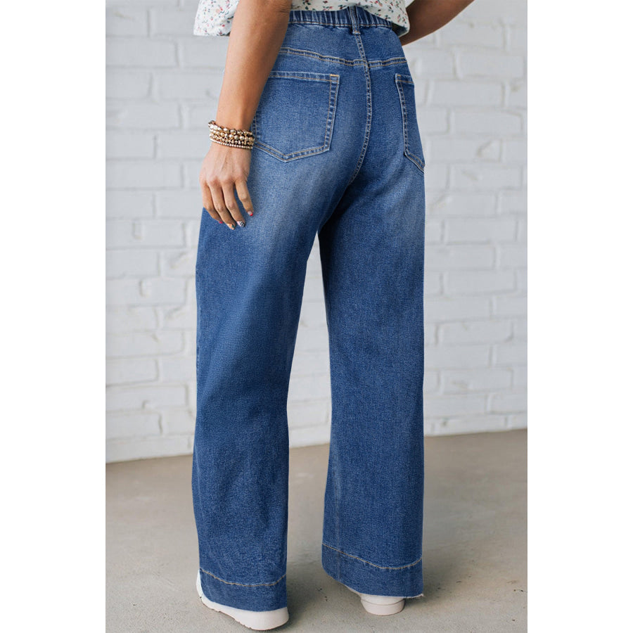 Blue Acid Wash Contrast Lace-up Plus Size Jeans Plus Size/Plus Size Bottoms
