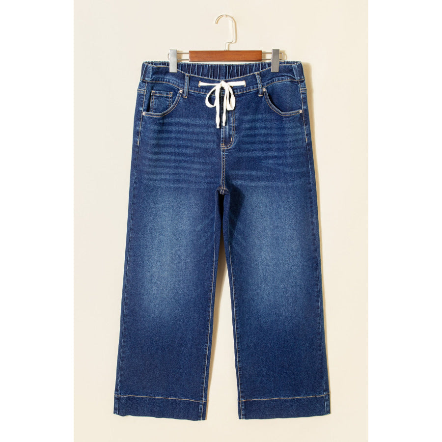 Blue Acid Wash Contrast Lace-up Plus Size Jeans Plus Size/Plus Size Bottoms
