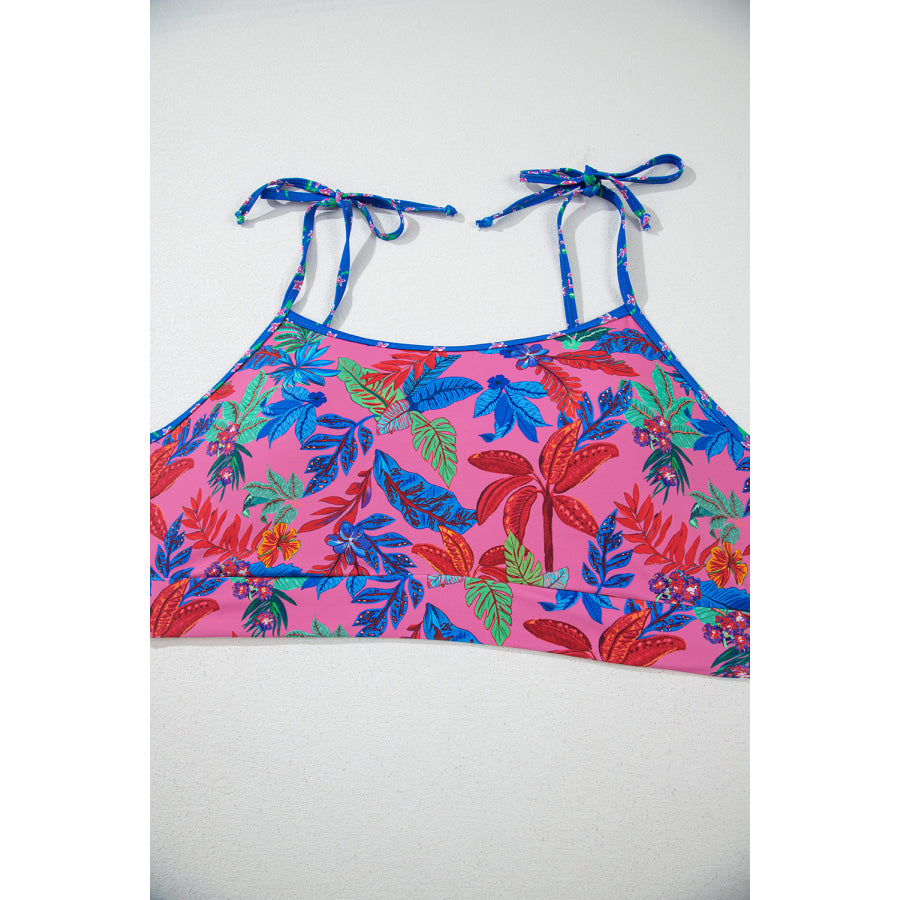 Blue Fashion Print Tied Straps Crop Vest and High Waist Plus Size Bikini Plus Size/Plus Size Swimwear