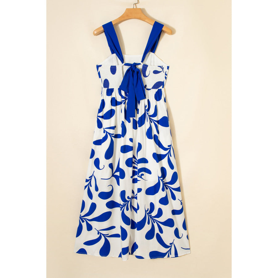 Blue Floral Print Crisscross Tie Back Sleeveless Long Dress Dresses/Maxi Dresses