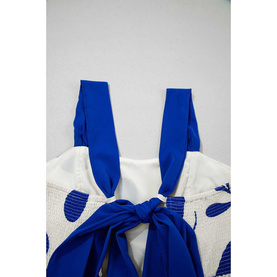 Blue Floral Print Crisscross Tie Back Sleeveless Long Dress Dresses/Maxi Dresses