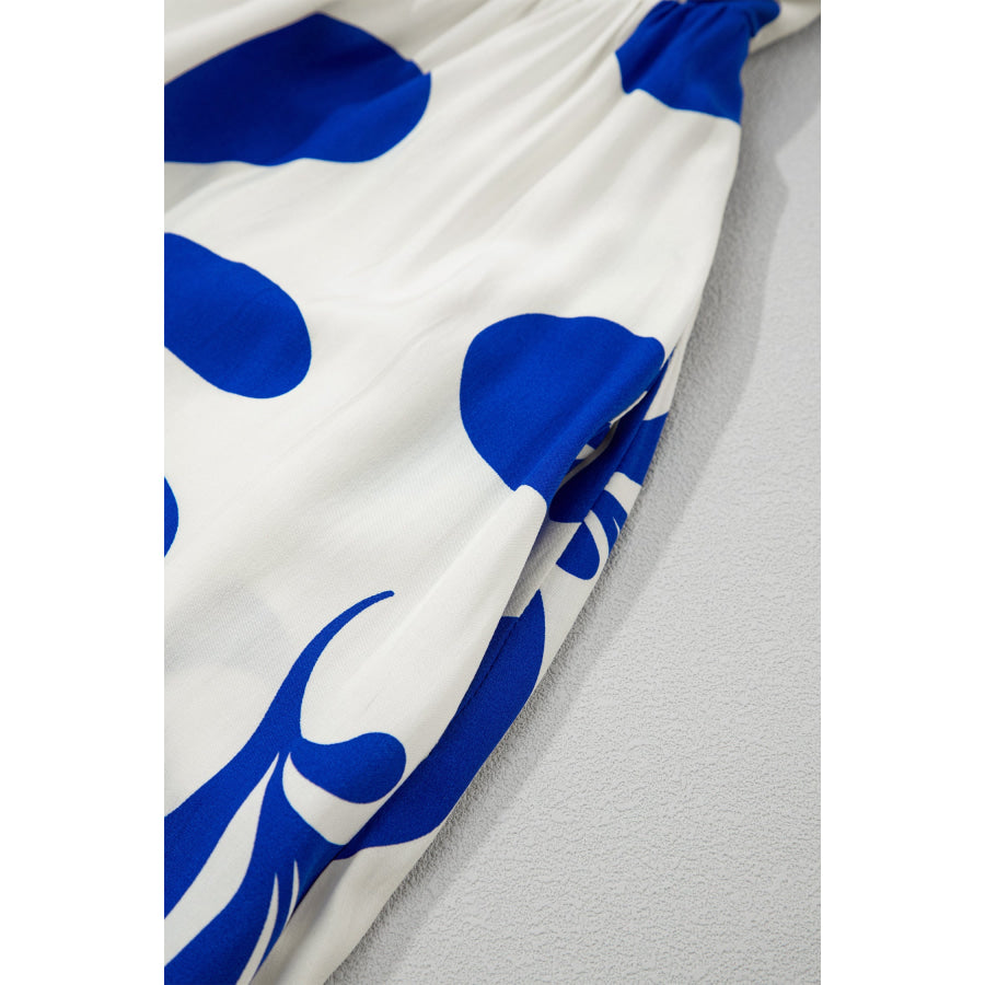 Blue Floral Print Crisscross Tie Back Sleeveless Long Dress Dresses/Maxi Dresses