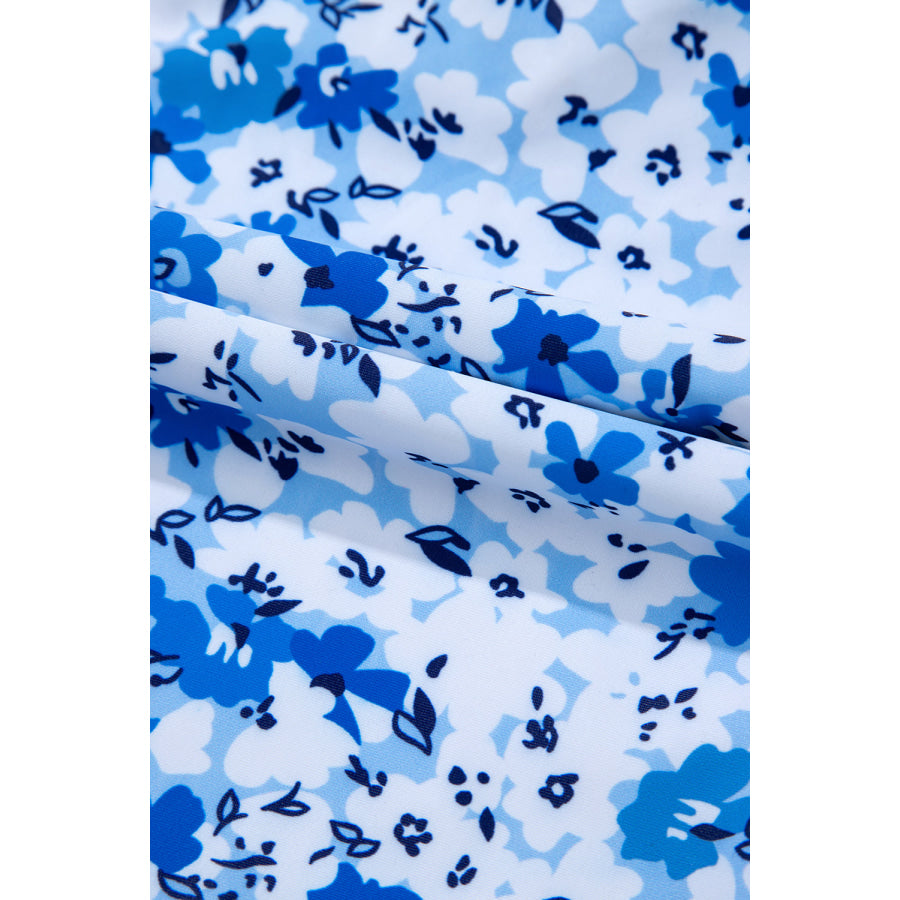 Blue Floral Ruffled Strap Lace-up Hollow Out One Piece Swimsuit Swimwear/One Piece Swimsuit