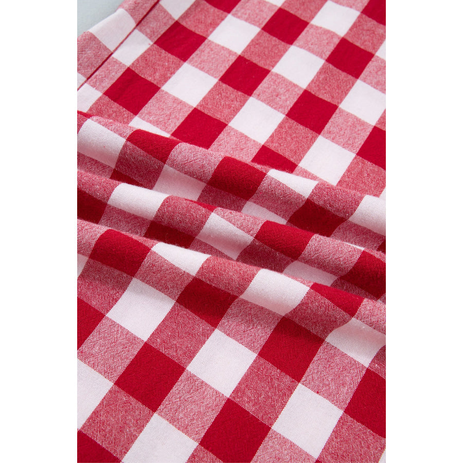 Blue Gingham Plaid Tie Elastic Waist Shift Pants Bottoms/Pants & Culotte