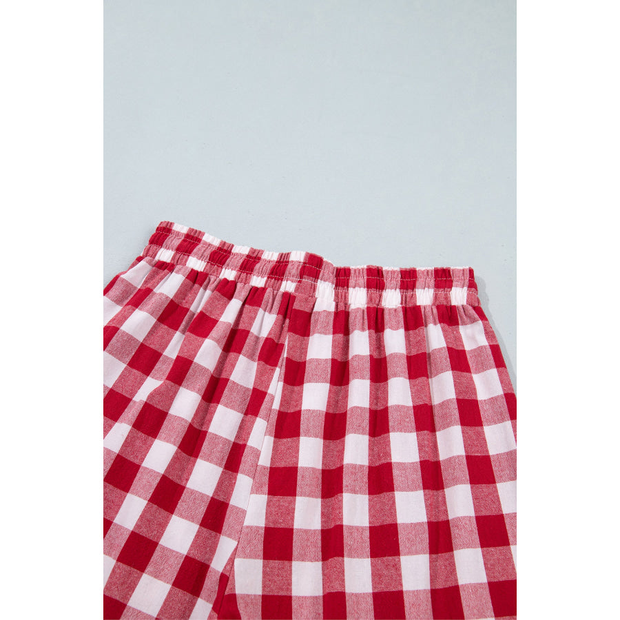 Blue Gingham Plaid Tie Elastic Waist Shift Pants Bottoms/Pants & Culotte