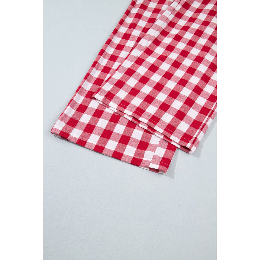 Blue Gingham Plaid Tie Elastic Waist Shift Pants Bottoms/Pants & Culotte