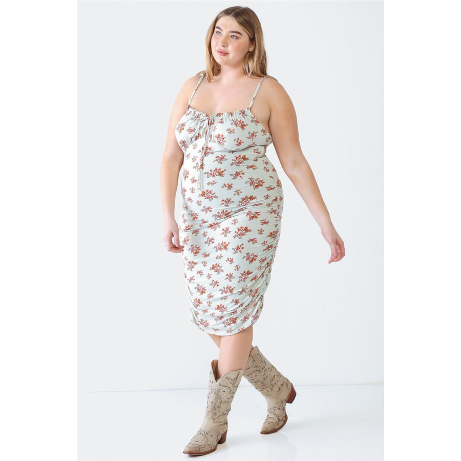 Blue Leopard Plus Size Ruched Floral Square Neck Cami Dress Apparel and Accessories