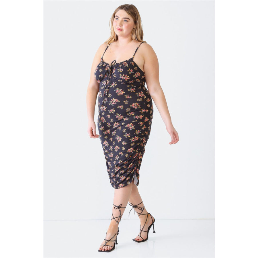 Blue Leopard Plus Size Ruched Floral Square Neck Cami Dress Apparel and Accessories