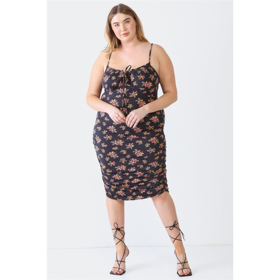 Blue Leopard Plus Size Ruched Floral Square Neck Cami Dress Apparel and Accessories