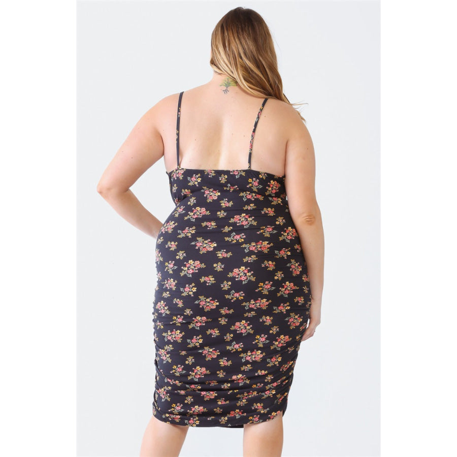 Blue Leopard Plus Size Ruched Floral Square Neck Cami Dress Apparel and Accessories