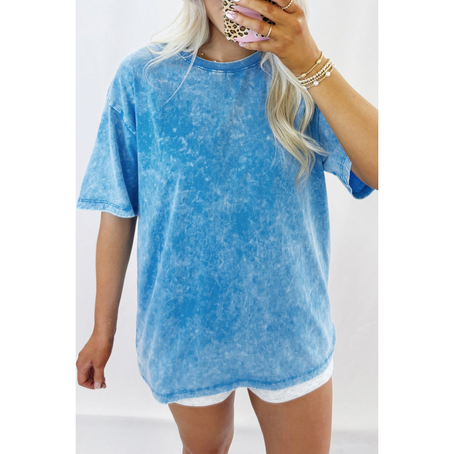 Blue Mineral Washed Oversized Tee Blue / S / 100% Cotton Tops/Tops & Tees