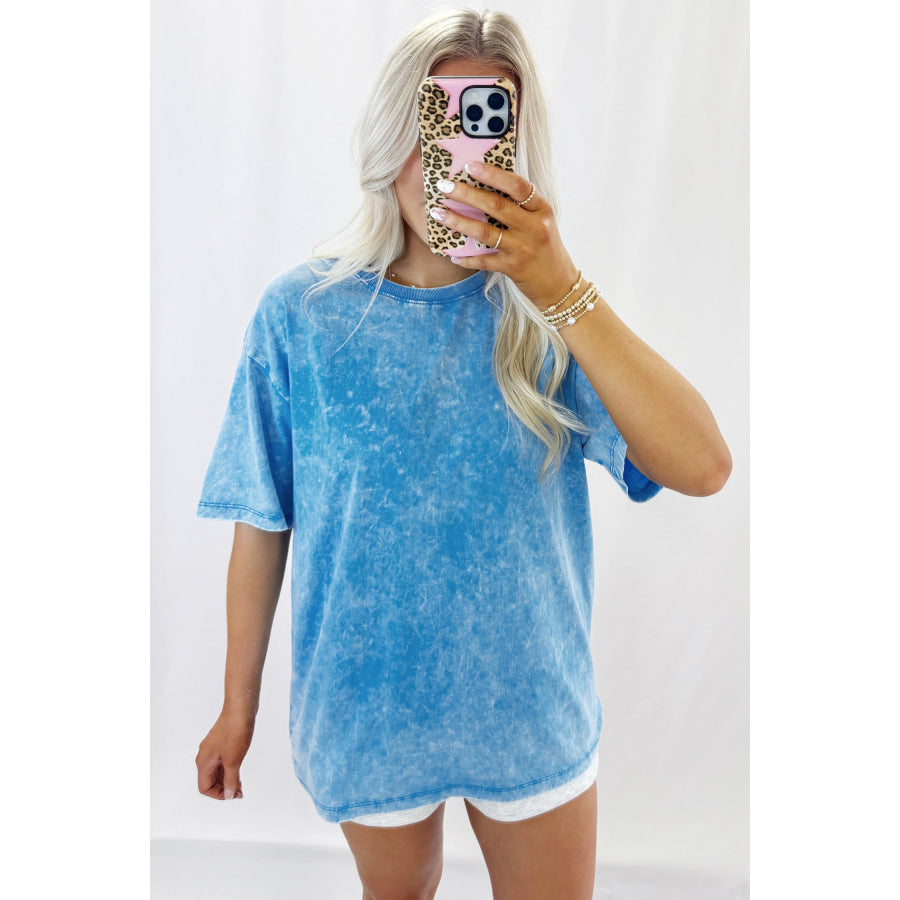 Blue Mineral Washed Oversized Tee Tops/Tops & Tees