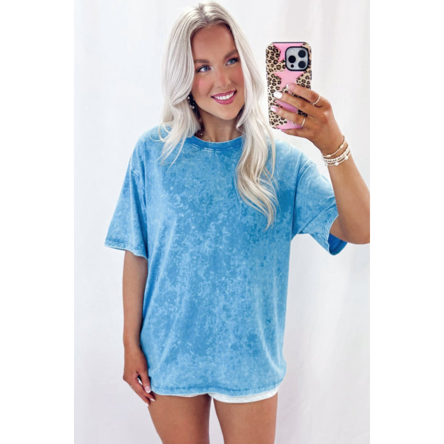 Blue Mineral Washed Oversized Tee Tops/Tops & Tees