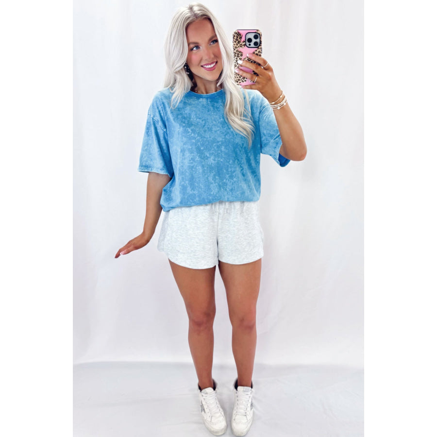 Blue Mineral Washed Oversized Tee Tops/Tops & Tees