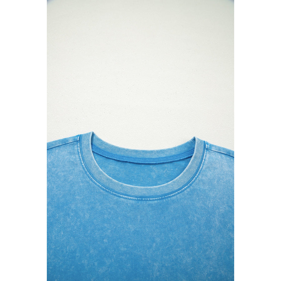 Blue Mineral Washed Oversized Tee Tops/Tops & Tees