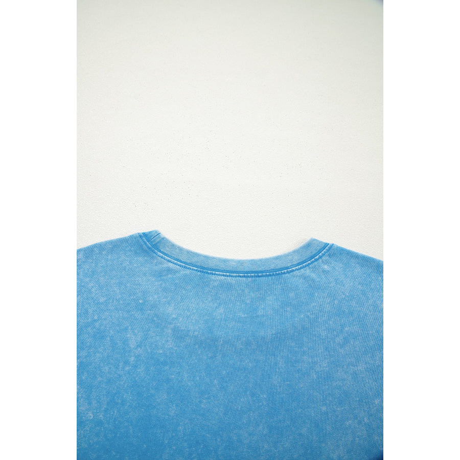 Blue Mineral Washed Oversized Tee Tops/Tops & Tees