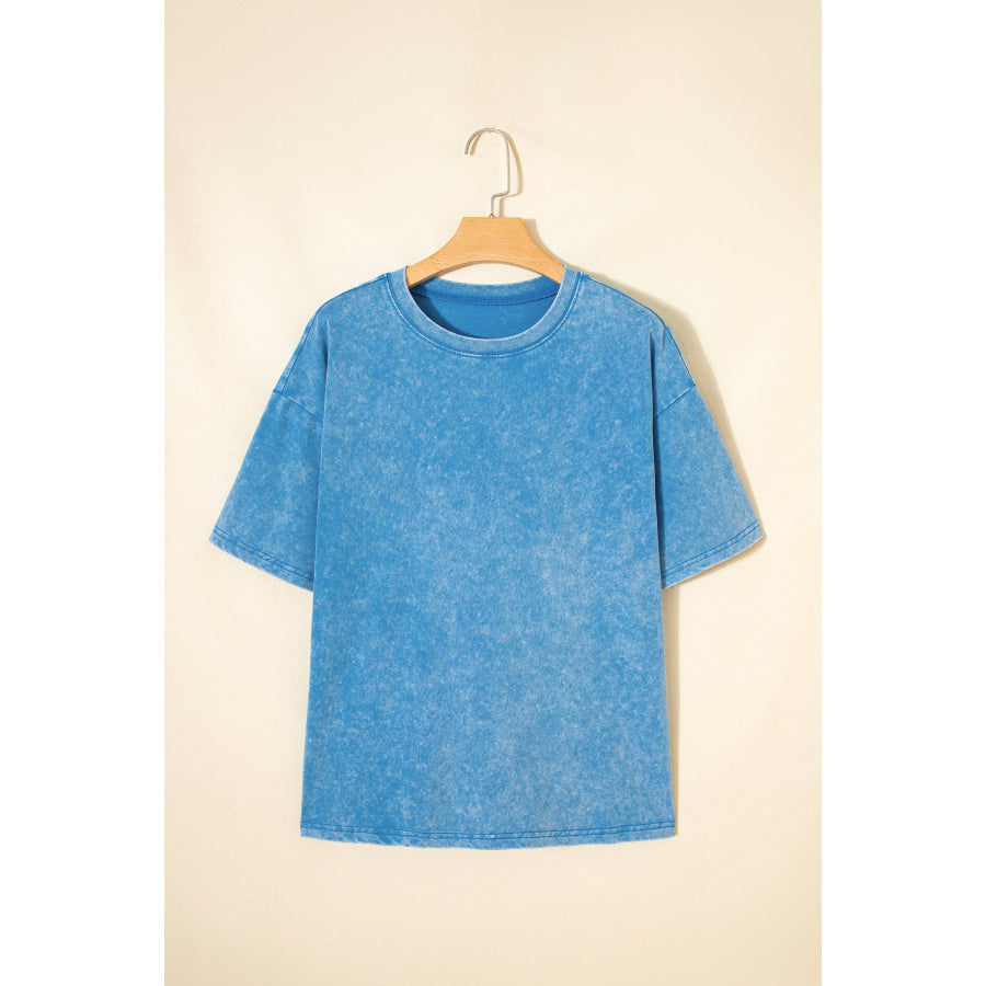 Blue Mineral Washed Oversized Tee Tops/Tops & Tees