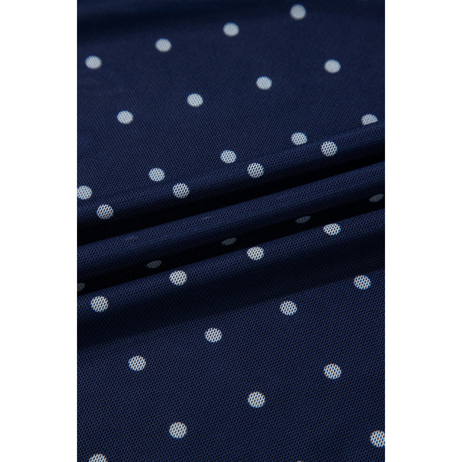 Blue Off Shoulder Polka Dot Mesh Long Sleeve Sheath Top Tops/Long Sleeve Tops