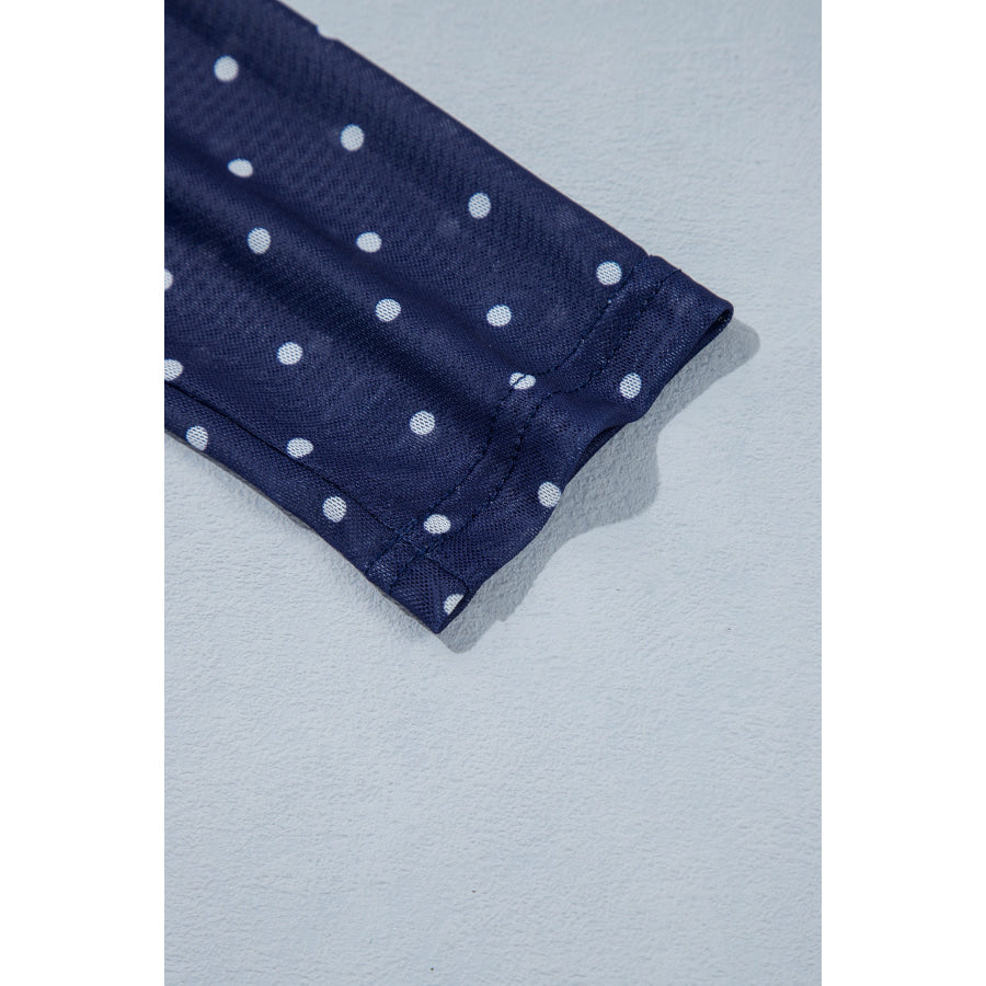 Blue Off Shoulder Polka Dot Mesh Long Sleeve Sheath Top Tops/Long Sleeve Tops