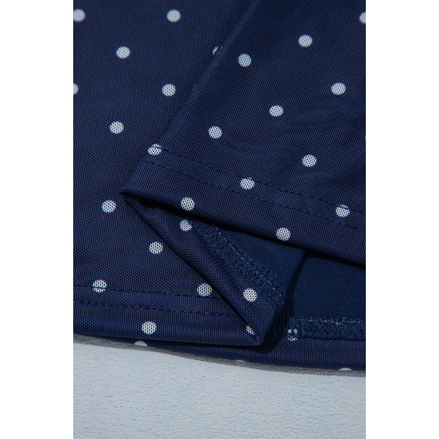 Blue Off Shoulder Polka Dot Mesh Long Sleeve Sheath Top Tops/Long Sleeve Tops