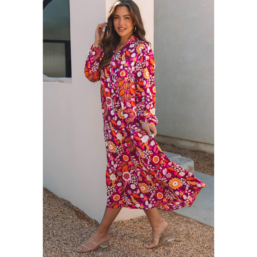 Blue Petal Collared Tiered Flowy Long Dress Dresses/Maxi Dresses