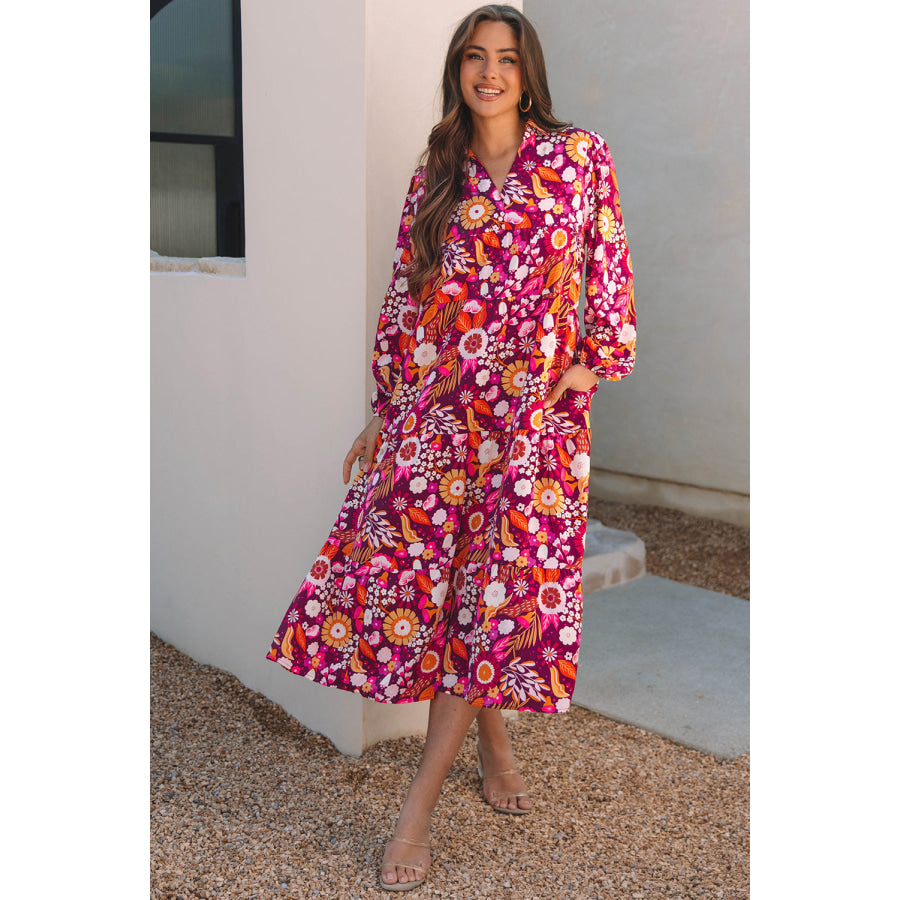 Blue Petal Collared Tiered Flowy Long Dress Dresses/Maxi Dresses