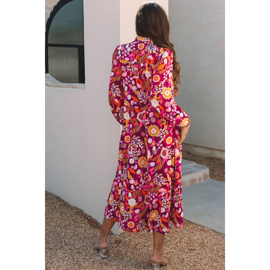 Blue Petal Collared Tiered Flowy Long Dress Dresses/Maxi Dresses