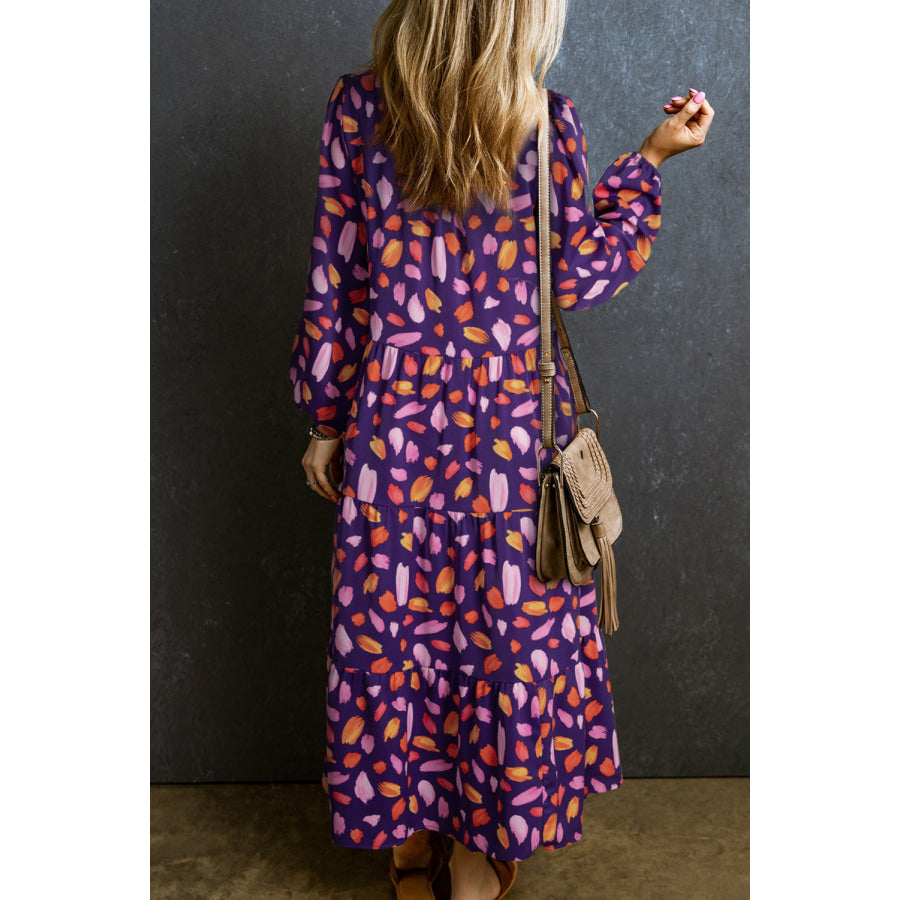 Blue Petal Collared Tiered Flowy Long Dress Dresses/Maxi Dresses