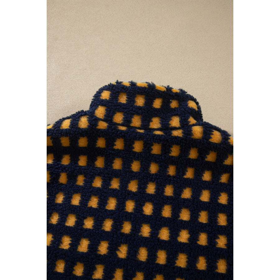 Blue Plaid Sherpa Fleece Zip Up Jacket Outerwear/Jackets