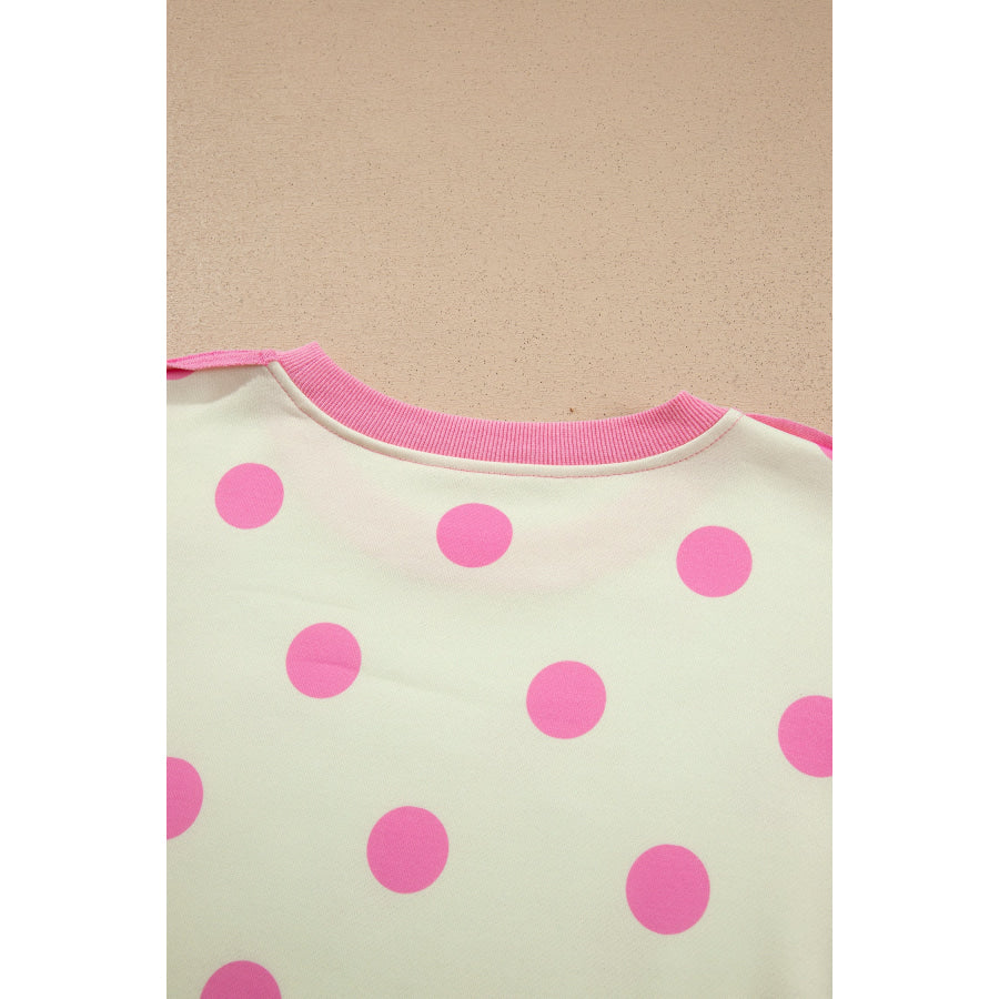 Blue Polka Dot Contrast Patchwork Round Neck Baggy Sweatshirt Tops/Sweatshirts & Hoodies