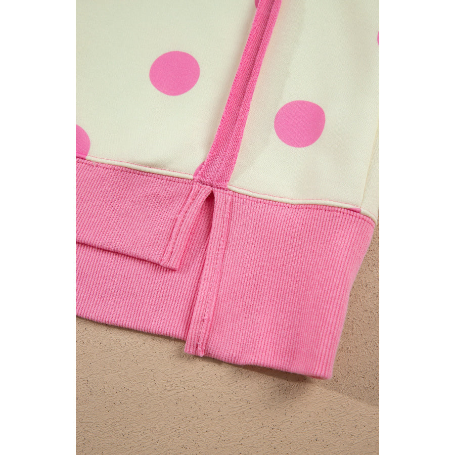 Blue Polka Dot Contrast Patchwork Round Neck Baggy Sweatshirt Tops/Sweatshirts & Hoodies