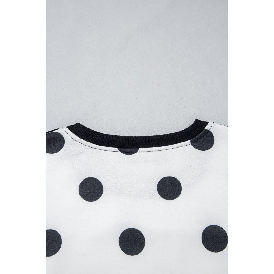 Blue Polka Dot Contrast Patchwork Round Neck Baggy Sweatshirt Tops/Sweatshirts & Hoodies