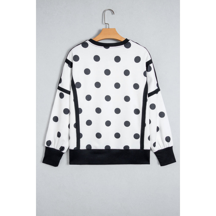 Blue Polka Dot Contrast Patchwork Round Neck Baggy Sweatshirt Tops/Sweatshirts & Hoodies