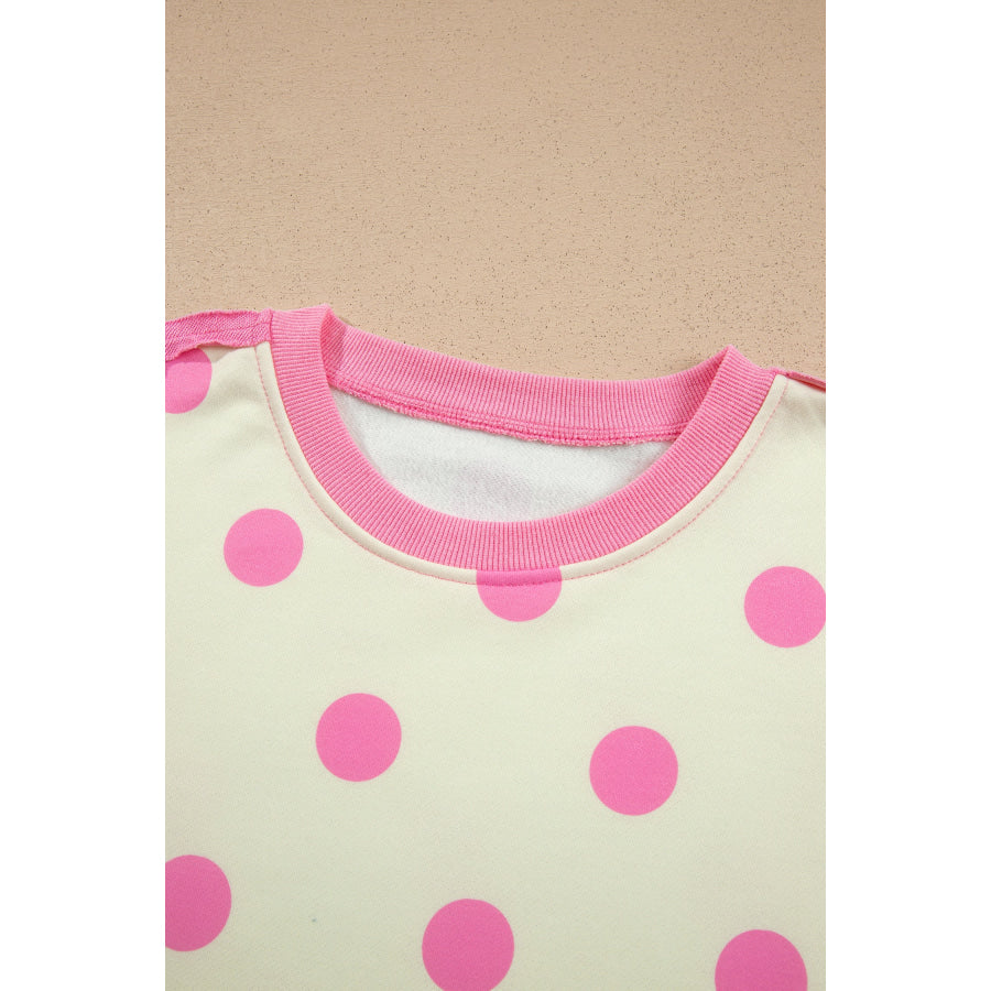 Blue Polka Dot Contrast Patchwork Round Neck Baggy Sweatshirt Tops/Sweatshirts & Hoodies