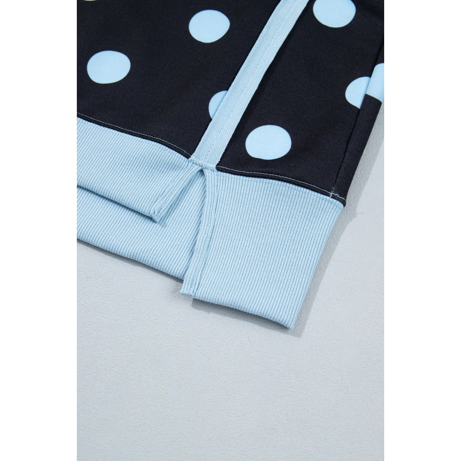 Blue Polka Dot Contrast Patchwork Round Neck Baggy Sweatshirt Tops/Sweatshirts & Hoodies